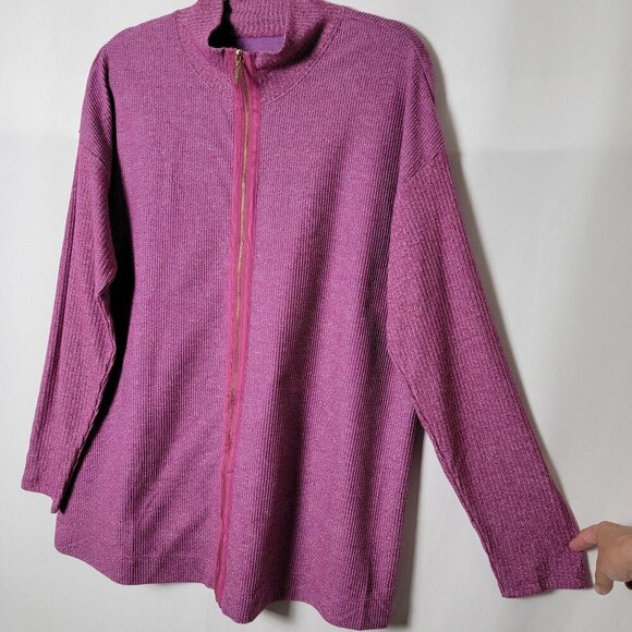 Soft Surroundings Purple Pink Full Zip Ribbed Workout Sweatshirt Jacket Large - Picture 4 of 9